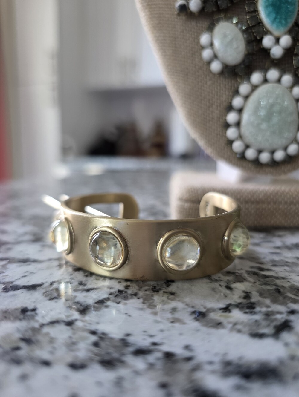 Chloe + Isabel Gold Cuff Bracelet with Clear Cabochon Stones